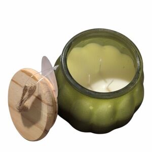 Green Glass Jar 3-Wick Candle with Wooden Lid